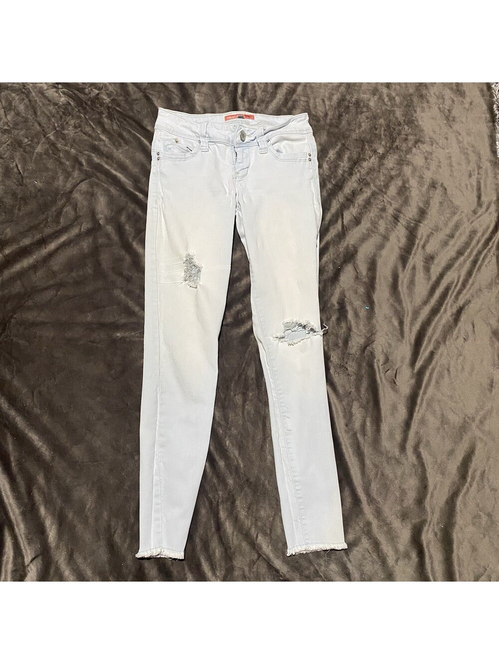 WannaBettaButt YMI Skinny Jeans Size 1 Light Wash Distressed Raw Hem Juniors